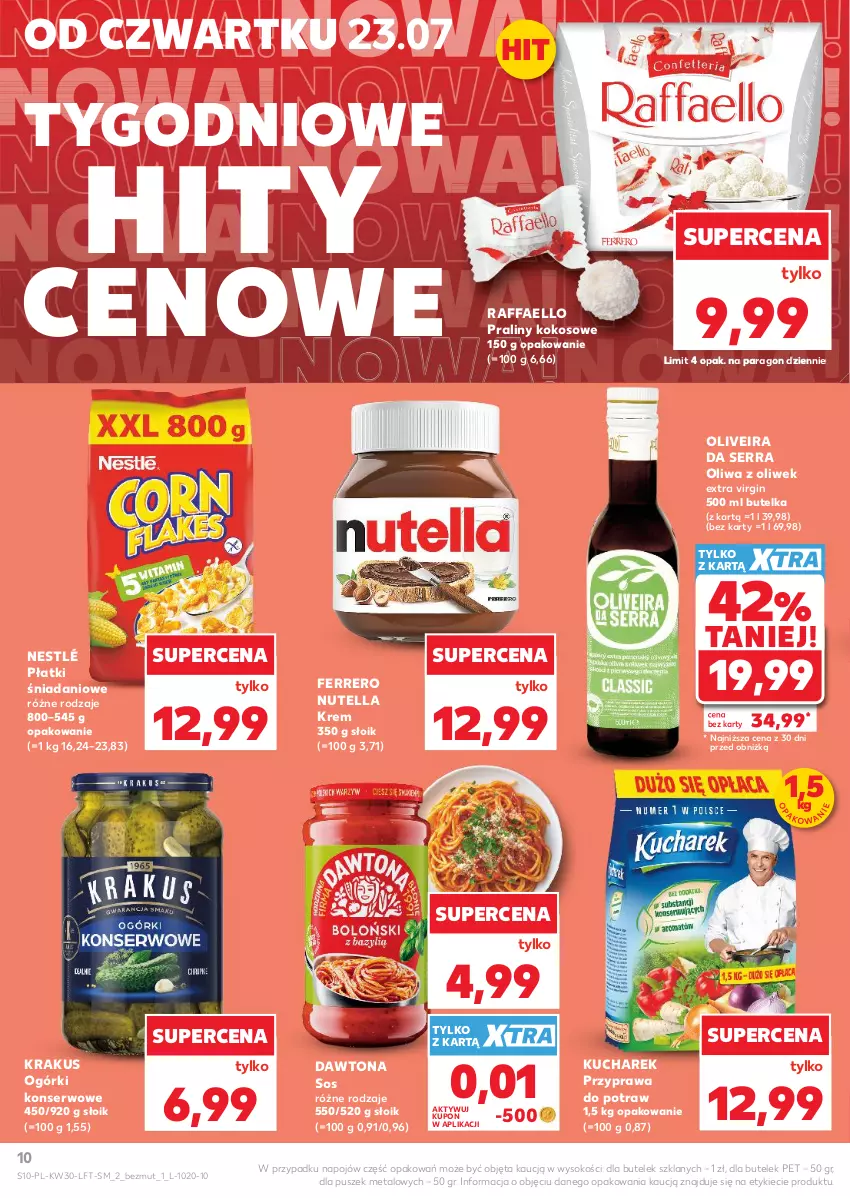 Gazetka promocyjna Kaufland - Gazetka tygodnia - ważna 23.07 do 29.07.2026 - strona 10 - produkty: Danio, Dawtona, Fa, Ferrero, Gin, Kokos, Krakus, Kucharek, Nestlé, Nutella, Ogórki konserwowe, Oliwa, Oliwa z oliwek, Praliny, Przyprawa do potraw, Raffaello, Ser, Sok, Sos