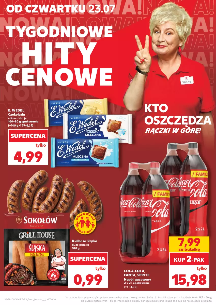 Gazetka promocyjna Kaufland - Gazetka tygodnia - ważna 23.07 do 29.07.2026 - strona 2 - produkty: Coca-Cola, Czekolada, E. Wedel, Fa, Fanta, Kiełbasa, Kiełbasa śląska, Napój, Napój gazowany, Sok, Sprite