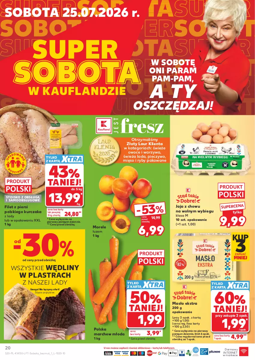 Gazetka promocyjna Kaufland - Gazetka tygodnia - ważna 23.07 do 29.07.2026 - strona 20 - produkty: Jaja, Kurczak, Laur, Masło, Mięso, Owoce, Piec, Pieczywo, Waga, Warzywa