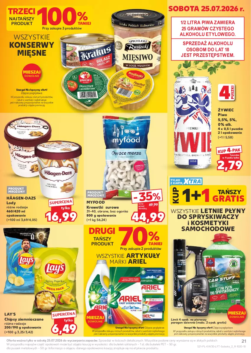 Gazetka promocyjna Kaufland - Gazetka tygodnia - ważna 23.07 do 29.07.2026 - strona 21 - produkty: Ariel, Chipsy, Gra, Krewetki, Lay’s, Lody, Piwa, Piwo, Por, Ser, Sok, Waga