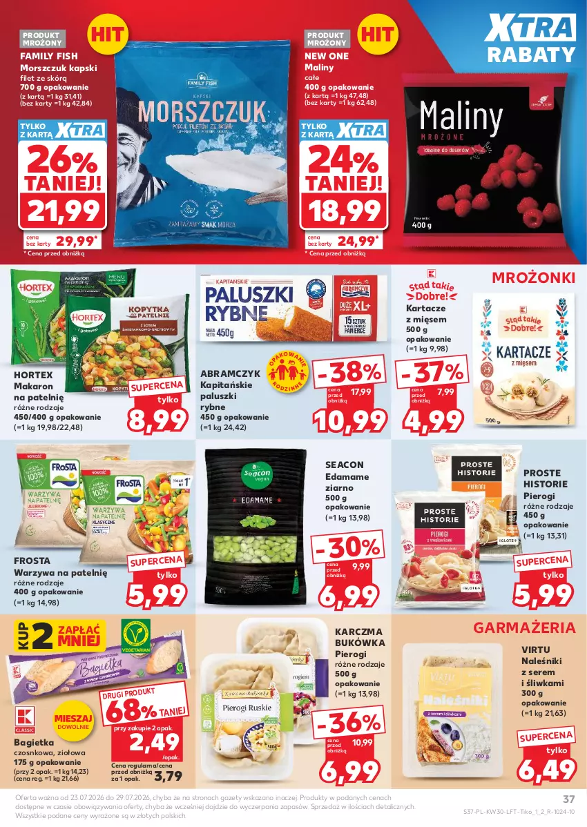 Gazetka promocyjna Kaufland - Gazetka tygodnia - ważna 23.07 do 29.07.2026 - strona 37 - produkty: Bagietka, Edam, Fa, Frosta, Hortex, Makaron, Maliny, Naleśniki, Paluszki rybne, Pierogi, Ser, Virtu, Warzywa