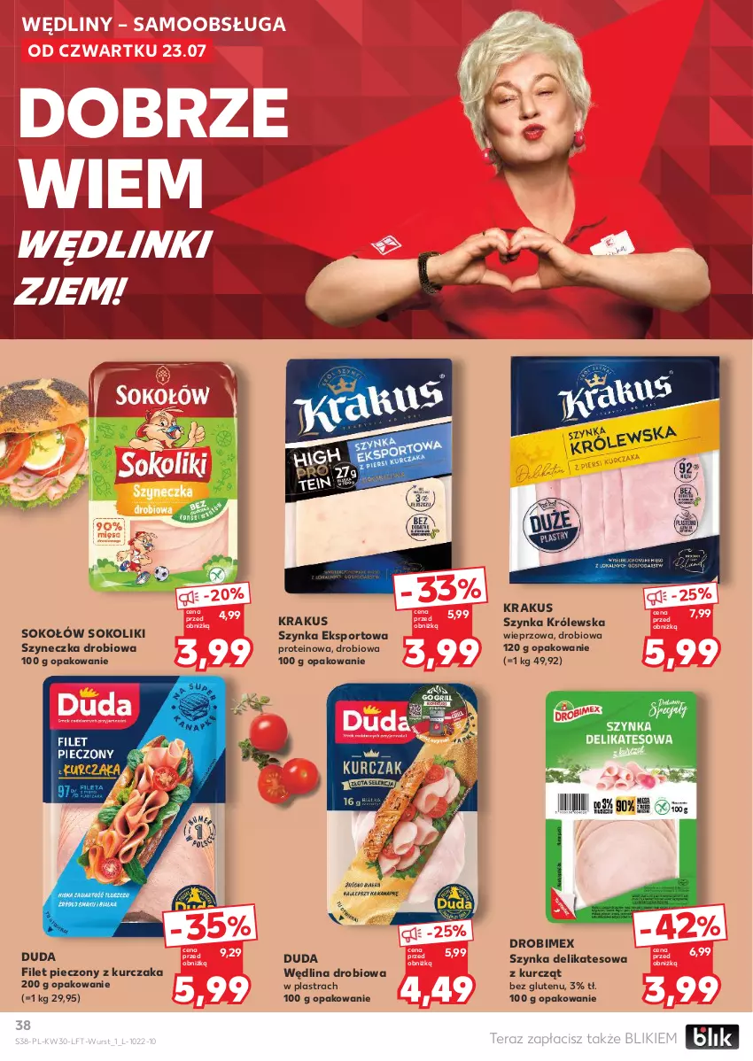 Gazetka promocyjna Kaufland - Gazetka tygodnia - ważna 23.07 do 29.07.2026 - strona 38 - produkty: Drobimex, Duda, Krakus, Kurczak, Piec, Por, Sok, Sokołów, Sport, Szynka, Szynka delikatesowa, Szynka Królewska, Tera, Wędlina