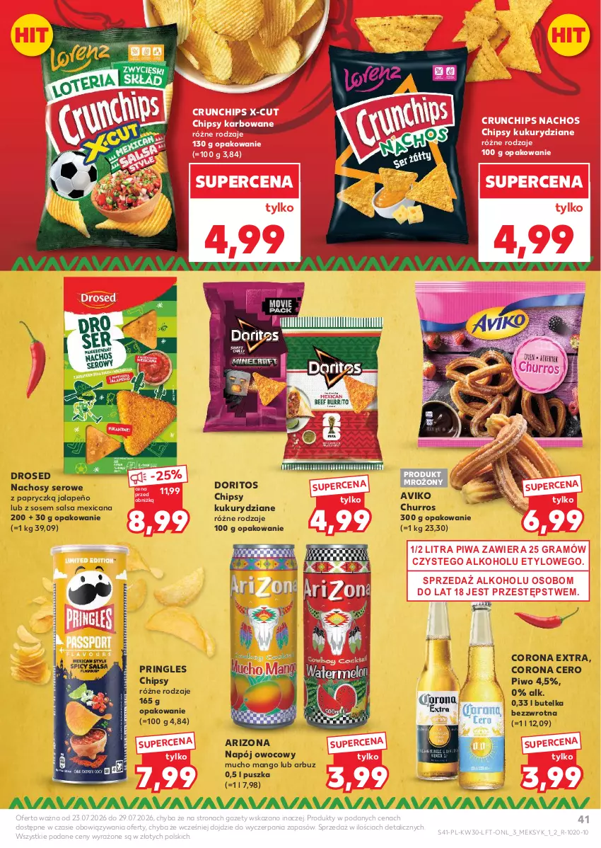 Gazetka promocyjna Kaufland - Gazetka tygodnia - ważna 23.07 do 29.07.2026 - strona 41 - produkty: Arbuz, Chipsy, Corona Extra, Crunchips, Gra, Mango, Napój, Piwa, Piwo, Pringles, Salsa, Ser, Sos