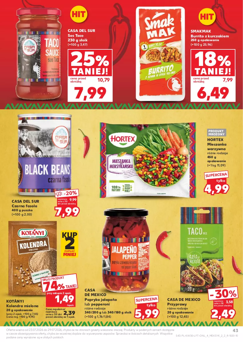 Gazetka promocyjna Kaufland - Gazetka tygodnia - ważna 23.07 do 29.07.2026 - strona 43 - produkty: Fa, Fasola, Hortex, Kolendra, Kotányi, Kurczak, Mieszanka warzyw, Papryka, Papryka jalapeño, Przyprawy, Sos