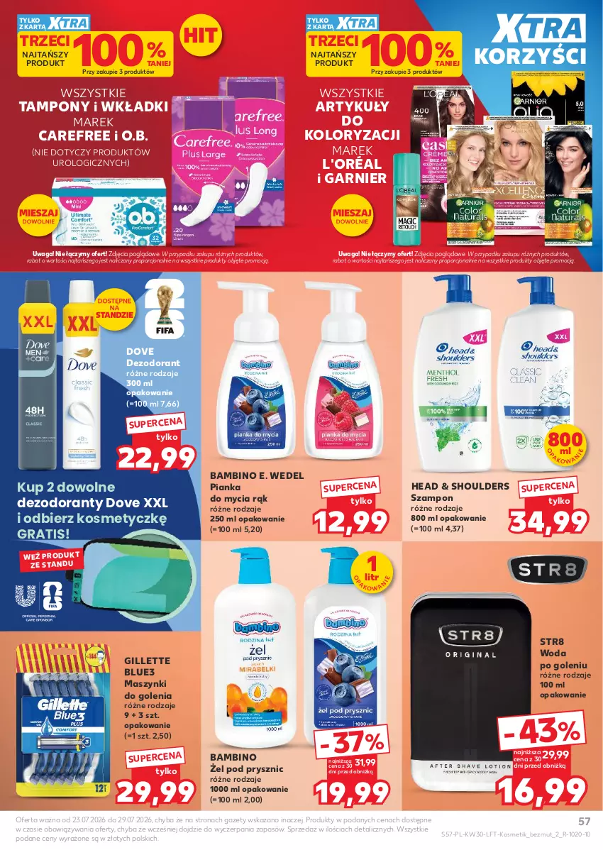 Gazetka promocyjna Kaufland - Gazetka tygodnia - ważna 23.07 do 29.07.2026 - strona 57 - produkty: Carefree, Dezodorant, Dove, E. Wedel, Garnier, Gillette, Gra, O.B., Por, Str8, Szampon, Tampony, Waga, Wkładki, Woda, Woda po goleniu