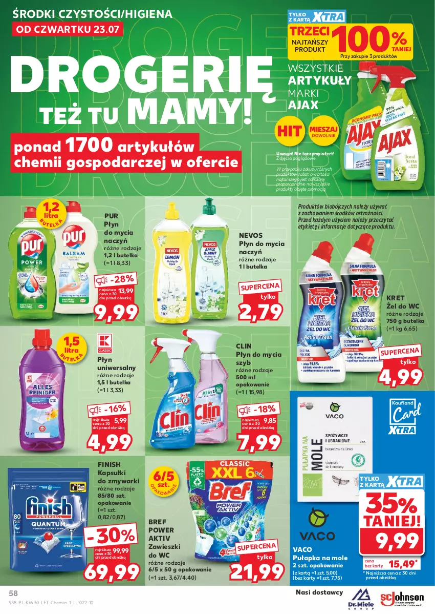 Gazetka promocyjna Kaufland - Gazetka tygodnia - ważna 23.07 do 29.07.2026 - strona 58 - produkty: Ajax, Bref, Clin, Do mycia naczyń, Finish, Kret, Płyn do mycia, Płyn do mycia naczyń, Por, Pur, Waga, Zawieszki, Zmywarki
