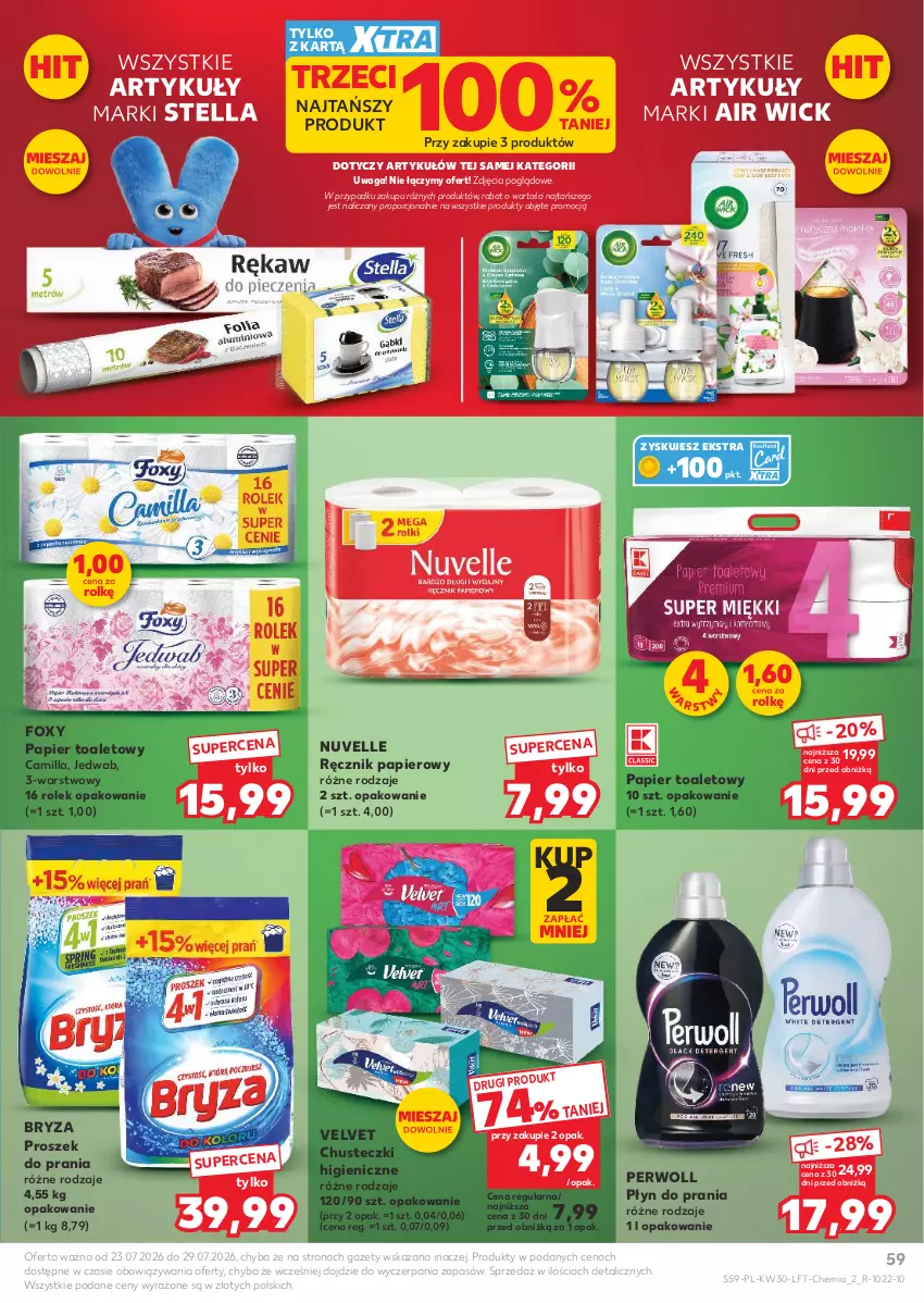 Gazetka promocyjna Kaufland - Gazetka tygodnia - ważna 23.07 do 29.07.2026 - strona 59 - produkty: Air Wick, Bryza, Chusteczki, Foxy, Papier, Papier toaletowy, Perwoll, Płyn do prania, Por, Proszek do prania, Ręcznik, Velvet, Waga