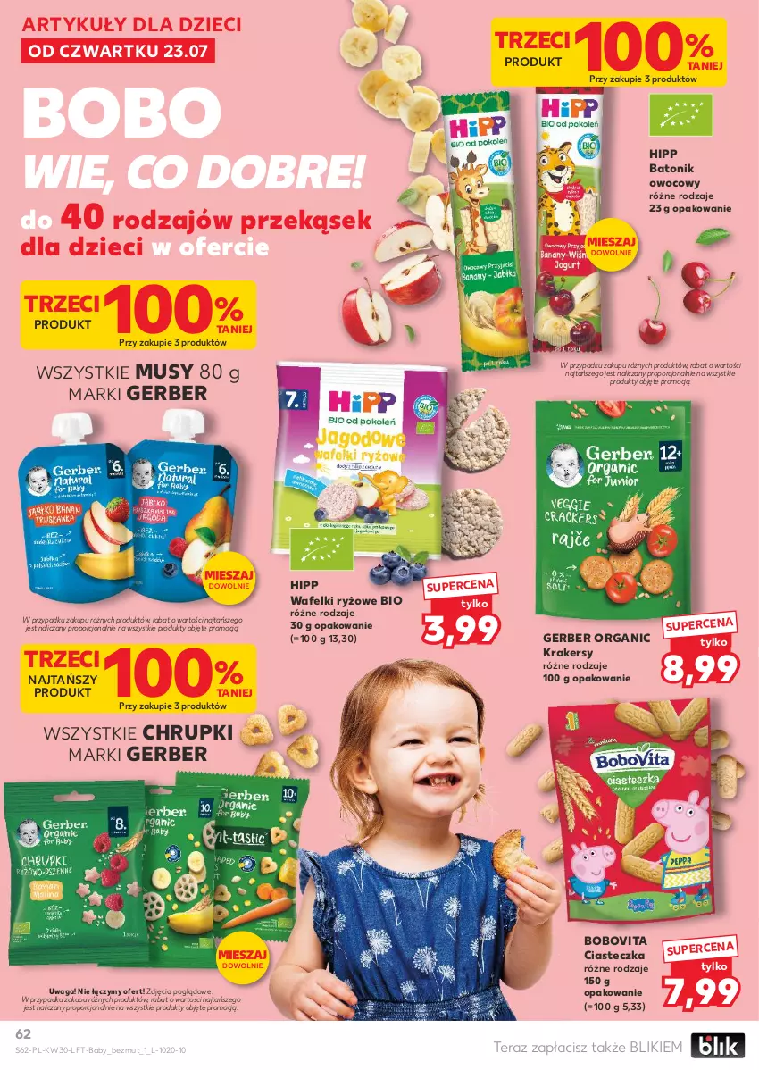 Gazetka promocyjna Kaufland - Gazetka tygodnia - ważna 23.07 do 29.07.2026 - strona 62 - produkty: Baton, BoboVita, Chrupki, Dzieci, Gerber, HiPP, Krakersy, Mus, Por, Ryż, Tera, Tonik, Vita C, Waga