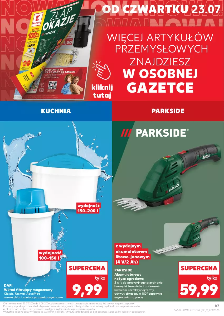 Gazetka promocyjna Kaufland - Gazetka tygodnia - ważna 23.07 do 29.07.2026 - strona 67 - produkty: Akumulator, Kuchnia, Magnez, Noż, Nożyce, Parkside, Wkład filtrujący