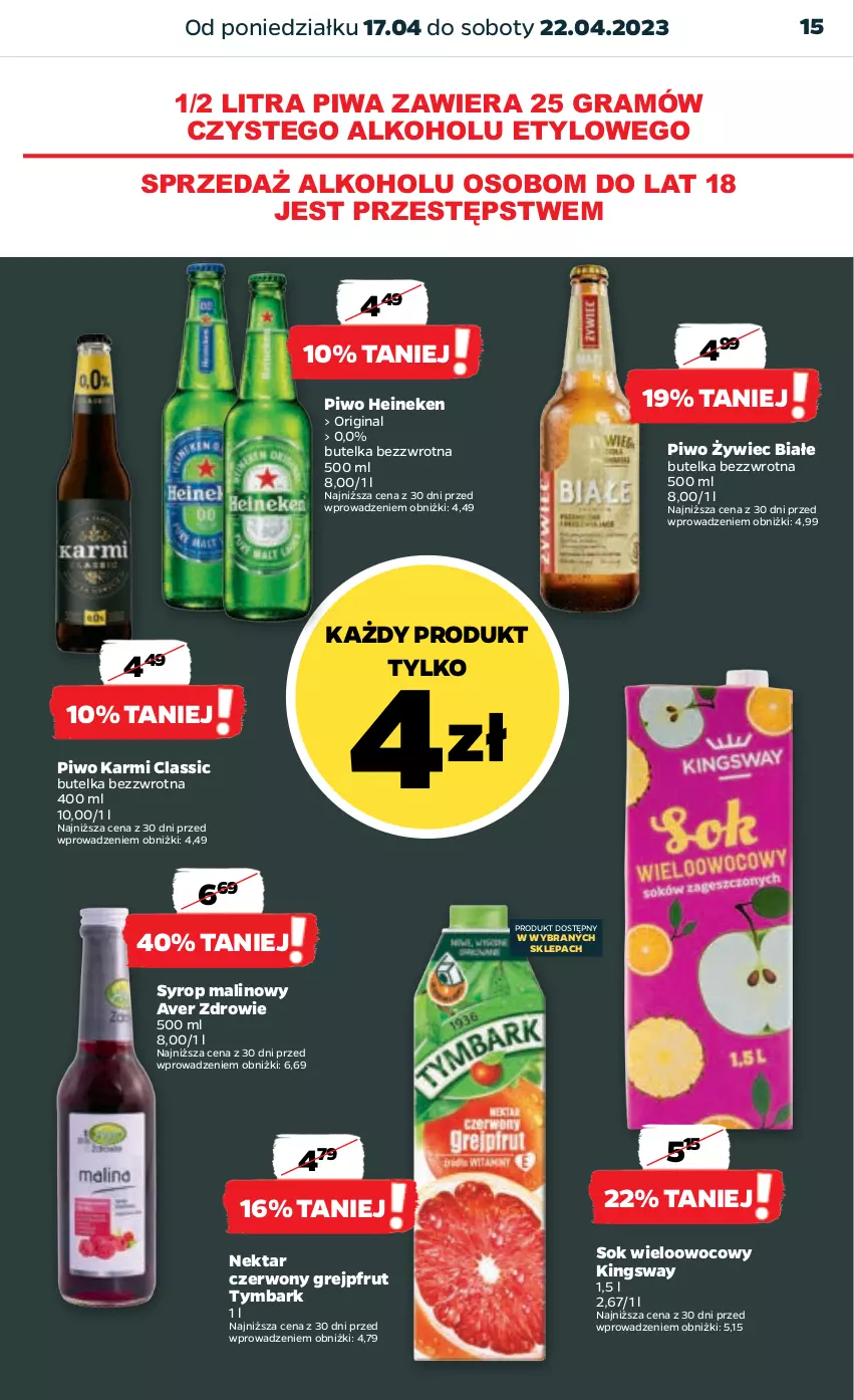 Gazetka promocyjna Netto - Artykuły spożywcze - ważna 17.04 do 22.04.2023 - strona 15 - produkty: Gin, Gra, Grejpfrut, Heineken, Karmi, Nektar, Piwa, Piwo, Sok, Syrop, Tymbark, Zdrowie