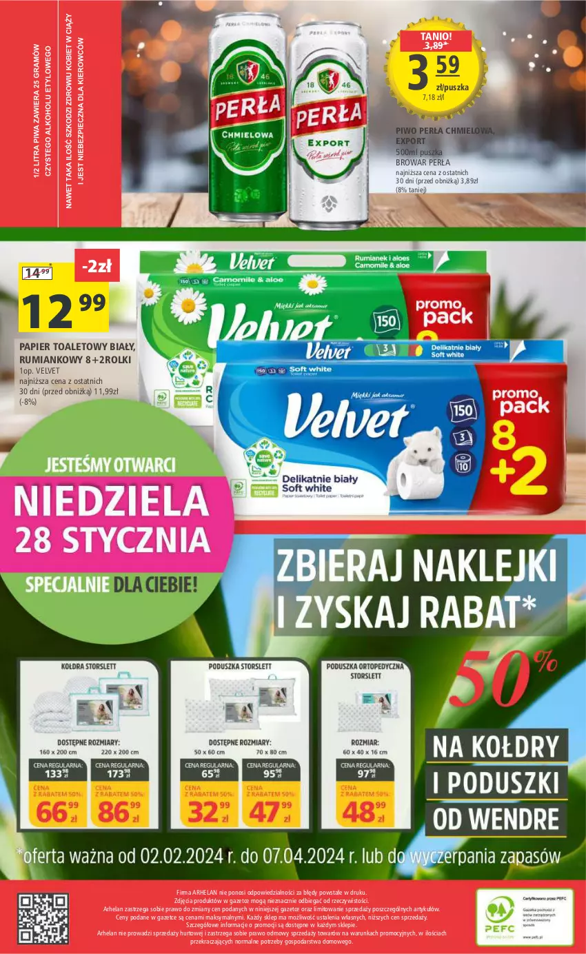 Gazetka promocyjna Arhelan - Gazetka - ważna 26.01 do 04.02.2024 - strona 20 - produkty: Papier, Papier toaletowy, Perła, Piwo, Por, Rolki, Rum, Velvet