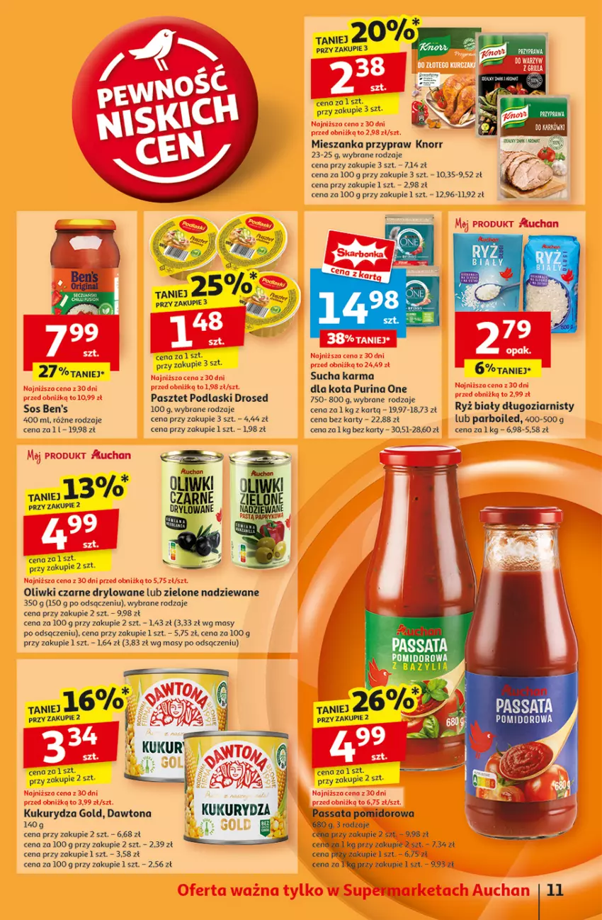 Gazetka promocyjna Auchan - Pewność Niskich Cen Supermarket - ważna 30.01 do 05.02.2025 - strona 13 - produkty: Dawtona, Fa, Knorr, Kukurydza, Oliwki, Oliwki czarne, Pasztet, Podlaski, Pur, Purina, Sos, Sucha karma