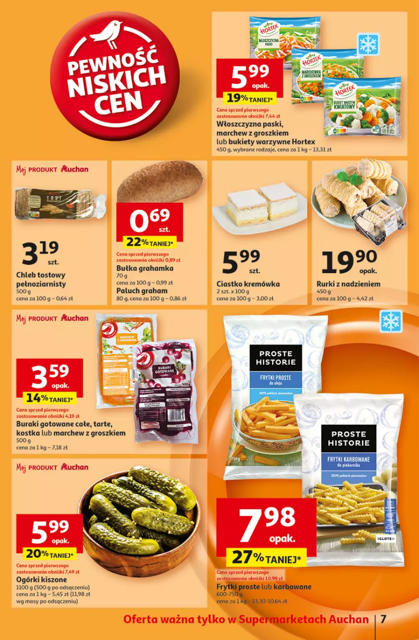 Gazetka promocyjna Auchan - Pewność Niskich Cen Supermarket - ważna 30.01 do 05.02.2025 - strona 9 - produkty: Bukiet, Buraki, Chleb, Chleb tostowy, Fa, Frytki, Gra, Hortex, Kremówka, Rurki