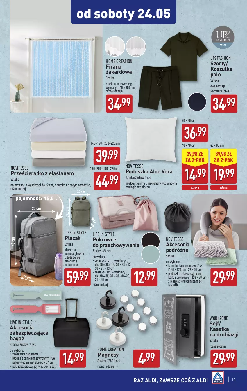 Gazetka promocyjna Aldi - Artykuły przemysłowe i tekstylia - ważna 21.05 do 24.05.2025 - strona 13 - produkty: Aloe vera, Fa, Firana, Kłódka, Koc, Kosz, Koszulka, Mars, Materac, Piec, Plecak, Poduszka, Pokrowiec, Prześcieradło, Sejf, Sok, Szorty, Tera, Top