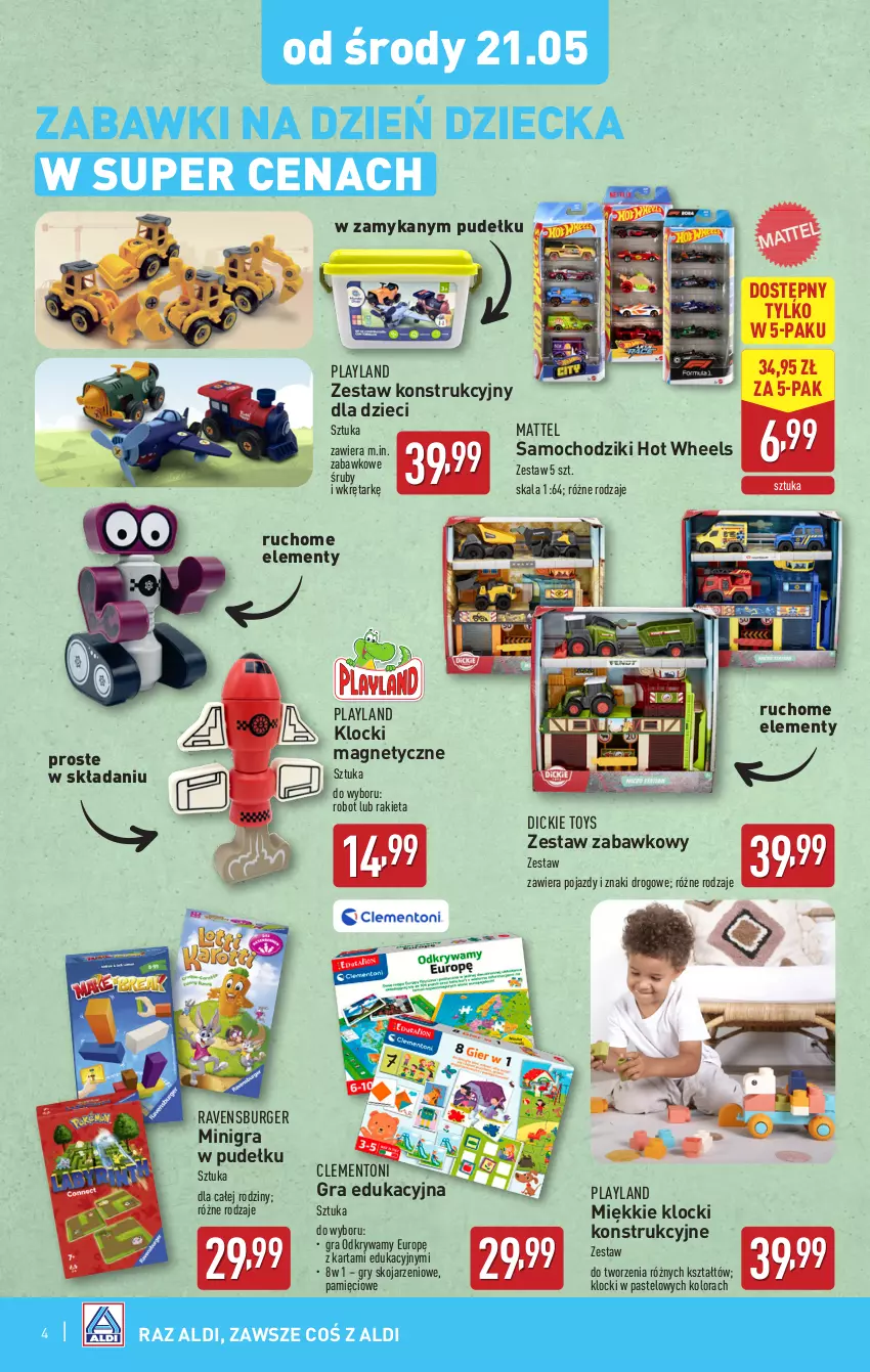 Gazetka promocyjna Aldi - Artykuły przemysłowe i tekstylia - ważna 21.05 do 24.05.2025 - strona 4 - produkty: Burger, Chodzik, Dzieci, Gra, Gry, Hot Wheels, Klocki, Mattel, Pojazd, Rakieta, Ravensburger, Robot, Samochodziki, Wkręt