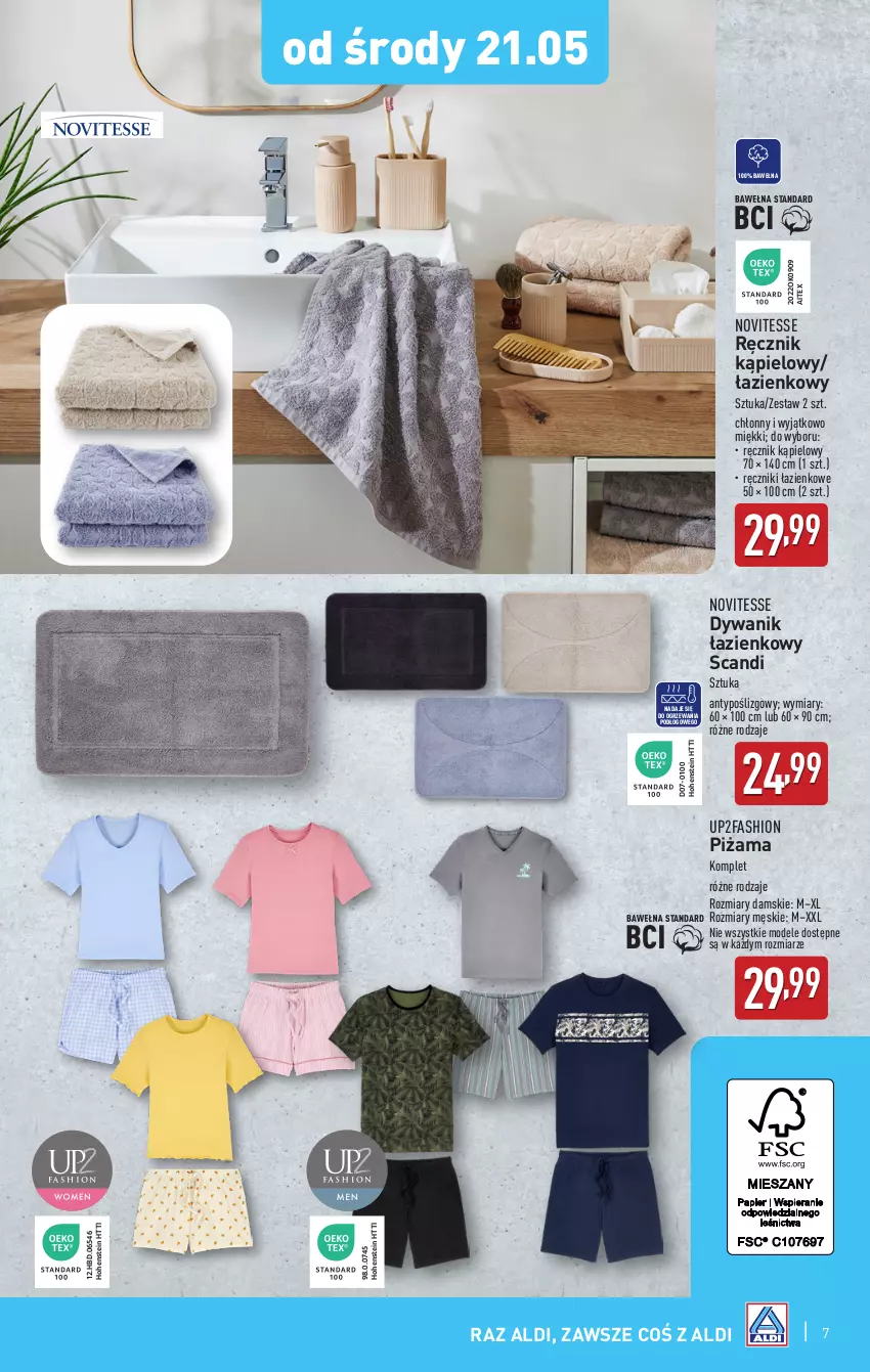 Gazetka promocyjna Aldi - Artykuły przemysłowe i tekstylia - ważna 21.05 do 24.05.2025 - strona 7 - produkty: Dywan, Dywanik, Dywanik łazienkowy, Fa, Piżama, Ręcznik, Ręcznik kąpielowy, Wełna