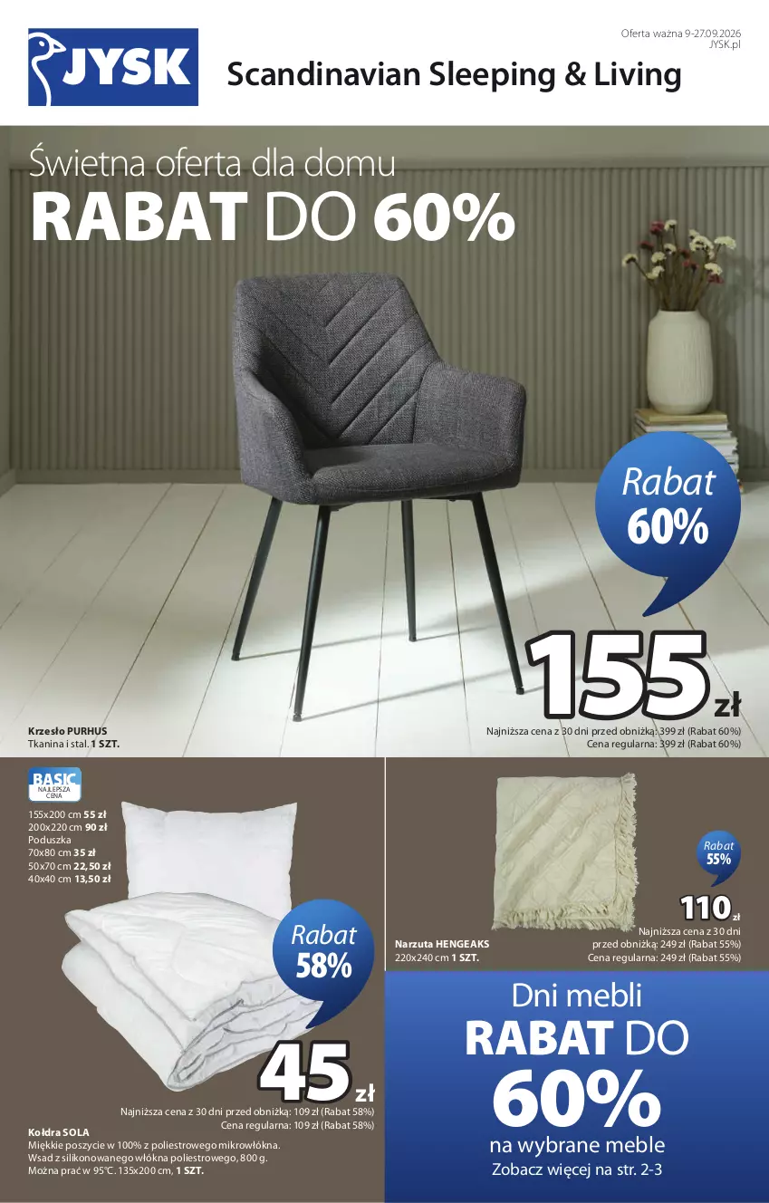 Gazetka promocyjna Jysk - Oferta tygodnia - ważna 09.09 do 27.09.2026 - strona 2 - produkty: Kołdra, Krzesło, Meble, Narzuta, Poduszka, Pur