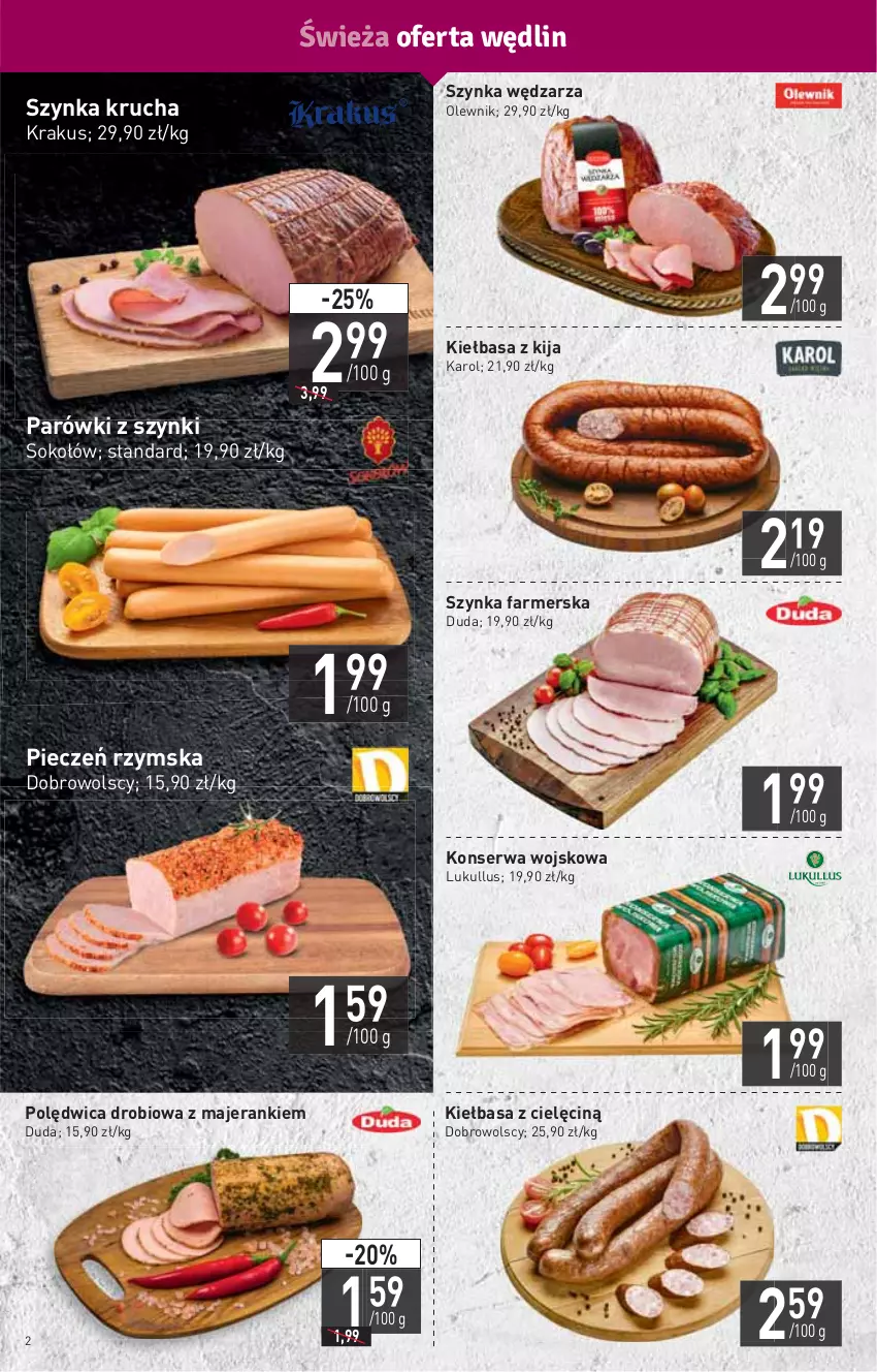 Gazetka promocyjna Stokrotka - Market - ważna 04.11 do 09.11.2021 - strona 2 - produkty: Duda, Fa, HP, Kiełbasa, Krakus, Olewnik, Parówki, Parówki z szynki, Piec, Pieczeń rzymska, Polędwica, Ser, Sok, Sokołów, Szynka, Szynka farmerska