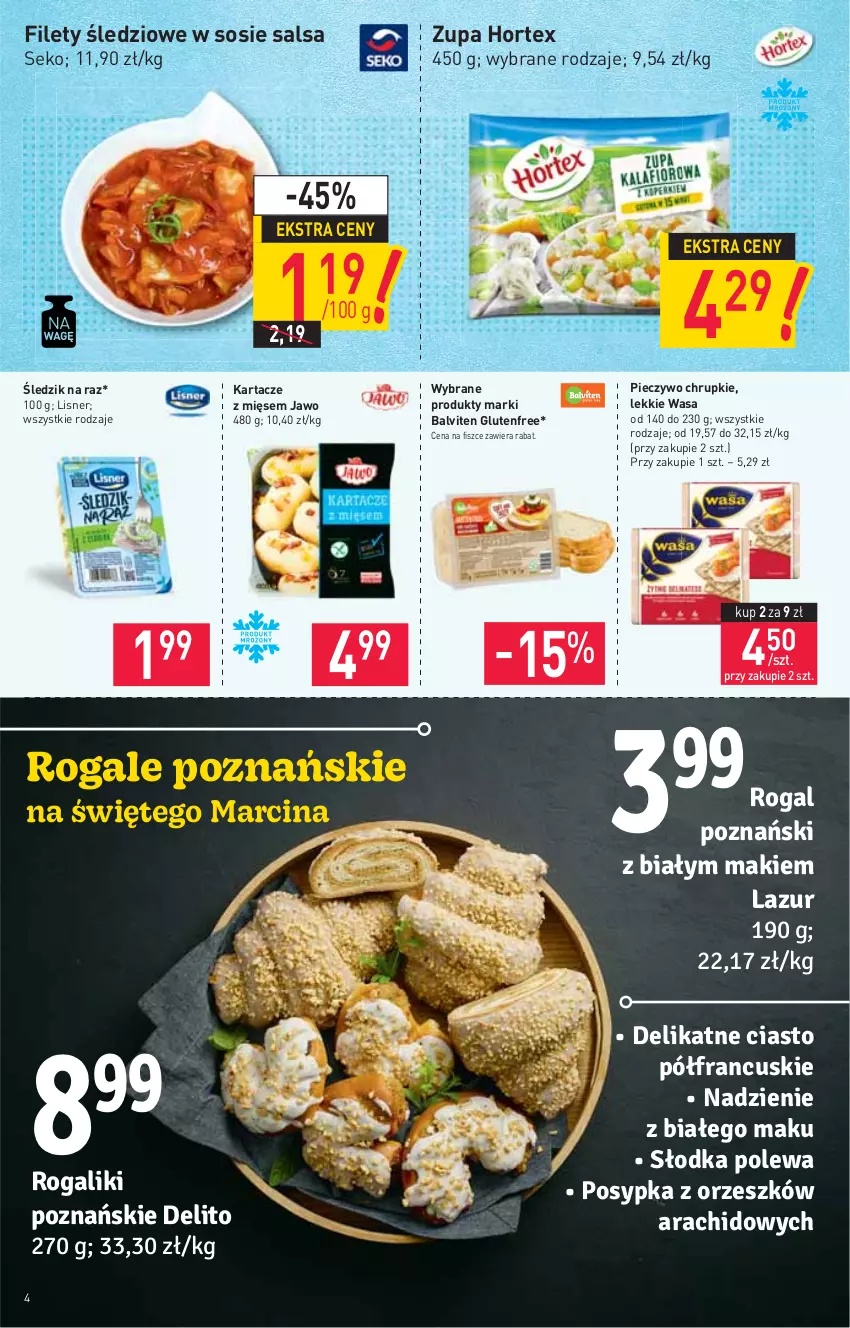 Gazetka promocyjna Stokrotka - Market - ważna 04.11 do 09.11.2021 - strona 4 - produkty: Chrupki, Hortex, Lisner, Piec, Pieczywo, Pieczywo chrupkie, Rogal, Salsa, SEKO, Sos, Wasa, Zupa