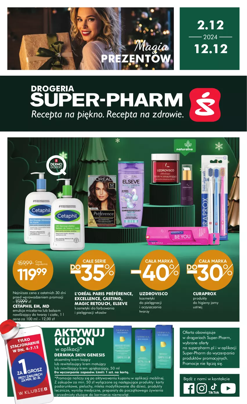 Gazetka promocyjna Super Pharm - ważna 02.12 do 12.12.2024 - strona 1 - produkty: Aksam, Cetaphil, Curaprox, Dermika, Dzieci, Elseve, Emulsja, Fa, Karmi, Kosmetyki do pielęgnacji, L’Oréal, Mobil, Pieluchy, Ser, Znicz