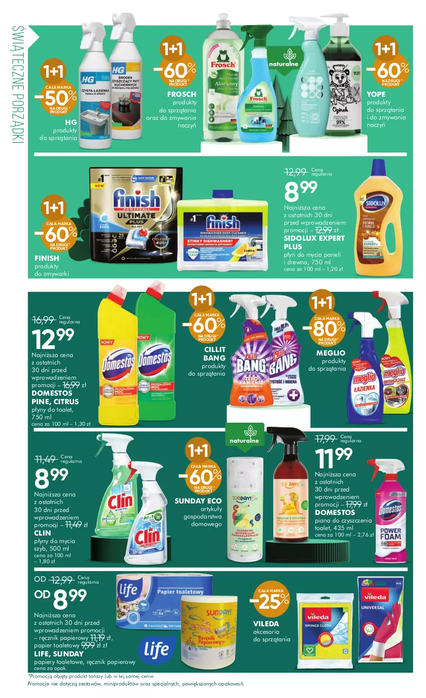 Gazetka promocyjna Super Pharm - ważna 02.12 do 12.12.2024 - strona 4 - produkty: Cillit Bang, Clin, Domestos, Finish, Frosch, Papier, Papier toaletowy, Płyn do mycia, Płyn do mycia paneli, Por, Ręcznik, Sidolux, Vileda, Yope, Zmywarki