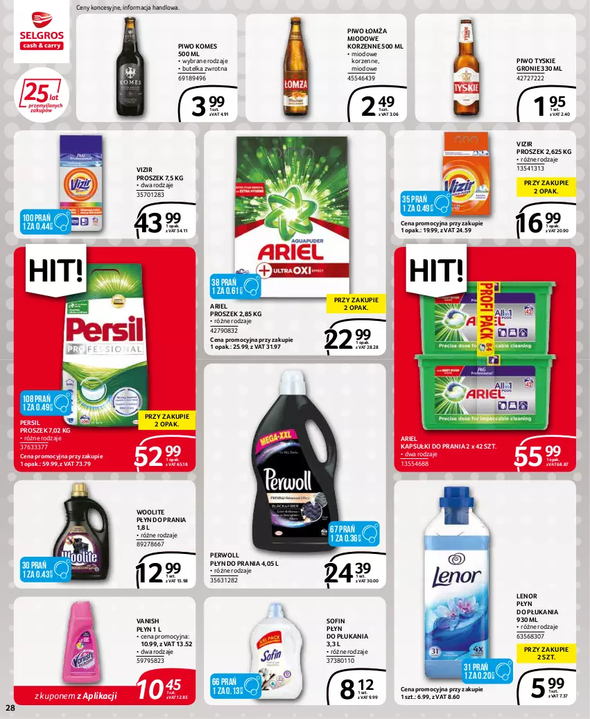 Gazetka promocyjna Selgros - Extra Oferta - ważna 01.01 do 31.01.2022 - strona 28 - produkty: Ariel, Kapsułki do prania, Lenor, Persil, Perwoll, Piwo, Płyn do płukania, Płyn do prania, Tyskie, Vanish, Vizir, Woolite