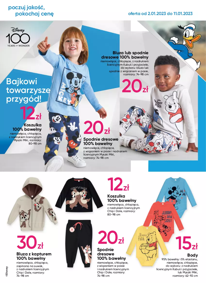 Gazetka promocyjna Pepco - Disney - ważna 02.01 do 11.01.2023 - strona 2 - produkty: Bluza, Bluza z kapturem, Body, Disney, Dres, Koc, Kosz, Koszulka, Kubuś, Mysz, Spodnie, Spodnie dresowe