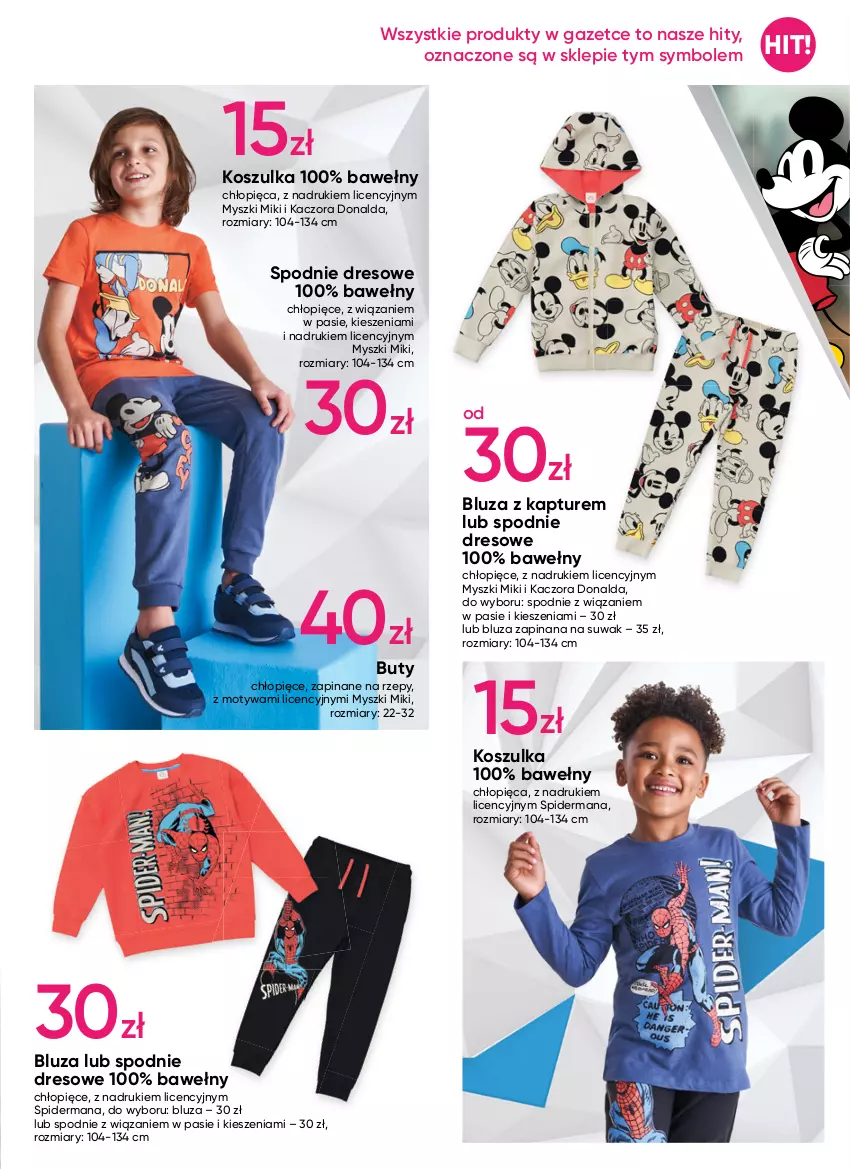 Gazetka promocyjna Pepco - Disney - ważna 02.01 do 11.01.2023 - strona 5 - produkty: Bluza, Bluza z kapturem, Buty, Dres, Kosz, Koszulka, Mysz, O nas, Spiderman, Spodnie, Spodnie dresowe