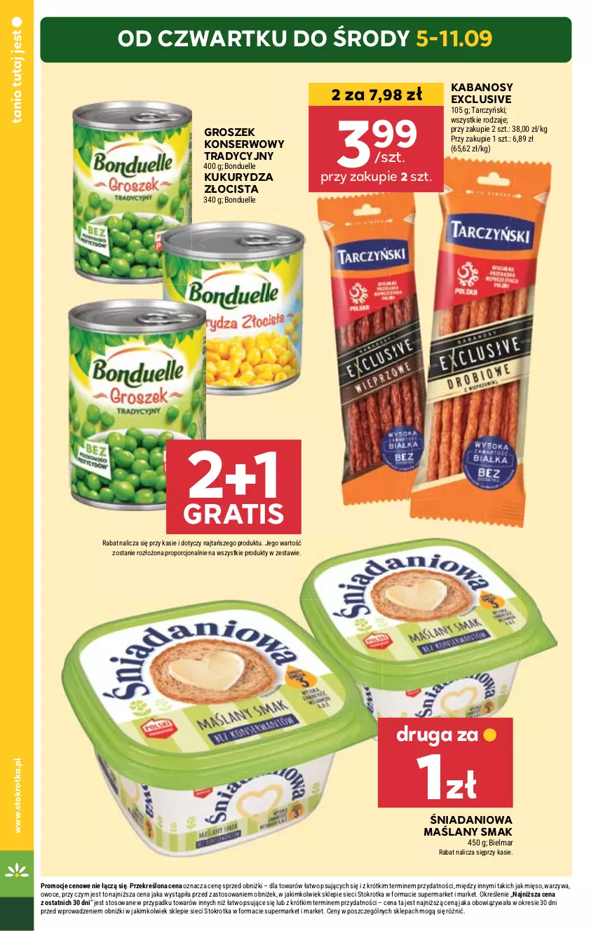 Gazetka promocyjna Stokrotka - Market - ważna 05.09 do 11.09.2024 - strona 4 - produkty: Bonduelle, Danio, Gra, Groszek, Kabanos, Kukurydza, Mięso, Owoce, Por, Ser, Tarczyński, Warzywa