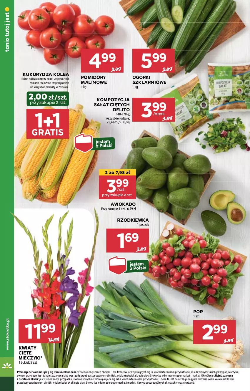 Gazetka promocyjna Stokrotka - Market - ważna 05.09 do 11.09.2024 - strona 8 - produkty: Bukiet, Gra, Kukurydza, Kwiaty cięte, Miecz, Mięso, Owoce, Pomidory, Por, Rzodkiewka, Sałat, Warzywa