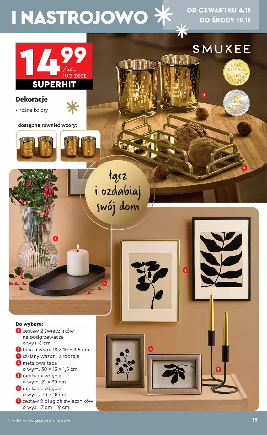 Gazetka promocyjna Biedronka - Okazje Tygodnia - ważna 03.11 do 15.11.2025 - strona 15 - produkty: Podgrzewacze, Ramka, Taca, Wazon
