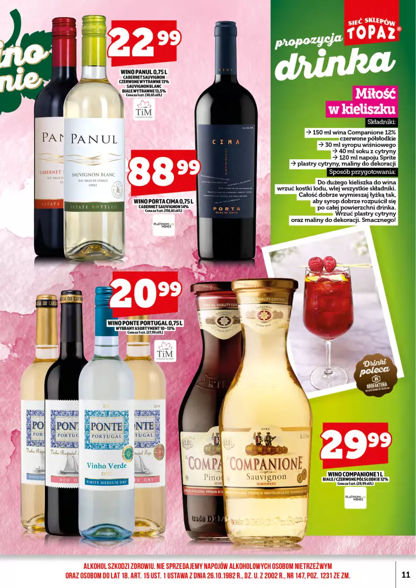 Gazetka promocyjna Topaz - Gazetka - ważna 16.09 do 30.09.2026 - strona 13 - produkty: AniOne, Cabernet Sauvignon, Cytryny, Inka, Maliny, Por, Sok, Sprite, Syrop, Wino