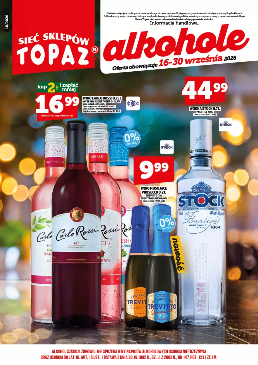 Gazetka promocyjna Topaz - Gazetka - ważna 16.09 do 30.09.2026 - strona 3 - produkty: Mus, Prosecco, Stock, Top, Wino, Wino musujące, Wódka