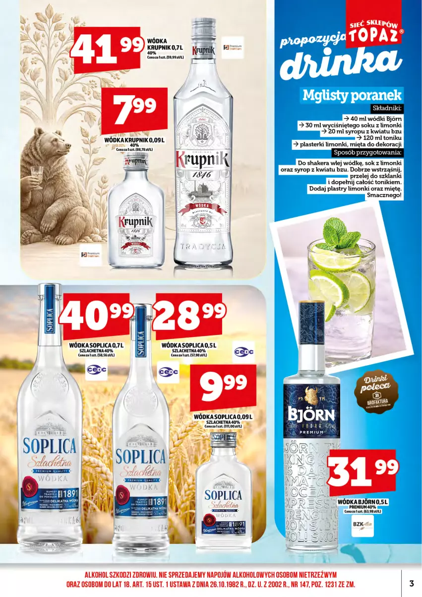 Gazetka promocyjna Topaz - Gazetka - ważna 16.09 do 30.09.2026 - strona 5 - produkty: Krupnik, Lanki, Mięta, Plasterki, Por, Sok, Soplica, Syrop, Tonik, Wódka