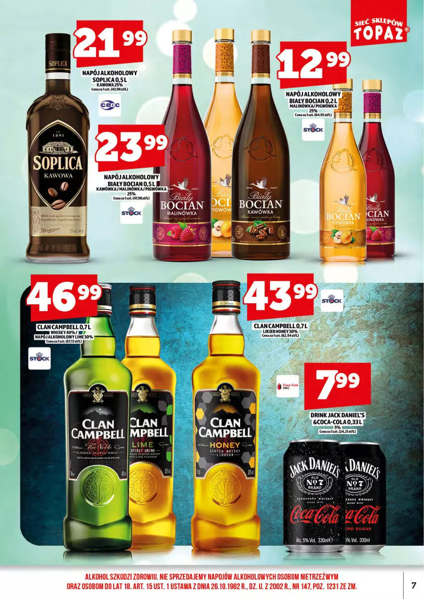 Gazetka promocyjna Topaz - Gazetka - ważna 16.09 do 30.09.2026 - strona 9 - produkty: Bell, Biały Bocian, Coca-Cola, Likier, Napój, Soplica, Whisky