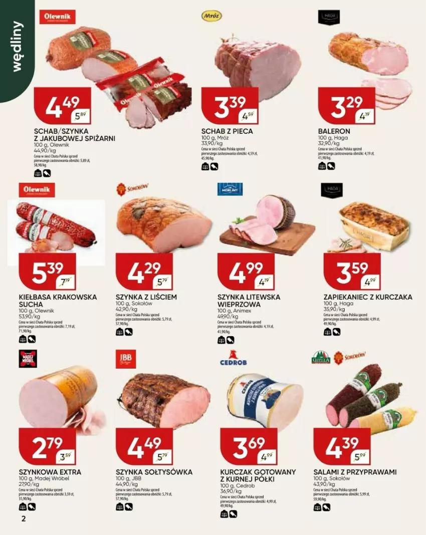 Gazetka promocyjna Chata Polska - ważna 09.05 do 19.05.2024 - strona 12 - produkty: Kiełbasa, Kiełbasa krakowska, Kurczak, Kurczak gotowany, Madej Wróbel, Olewnik, Piec, Salami, Ser, Sok, Sokołów, Szynka