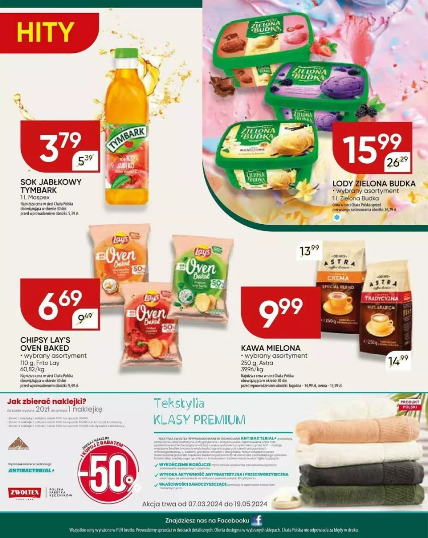 Gazetka promocyjna Chata Polska - ważna 09.05 do 19.05.2024 - strona 13 - produkty: BIC, Chipsy, Fa, Kawa, Kawa mielona, Klej, Lody, Sok, Sok jabłkowy, Tymbark, Zielona Budka