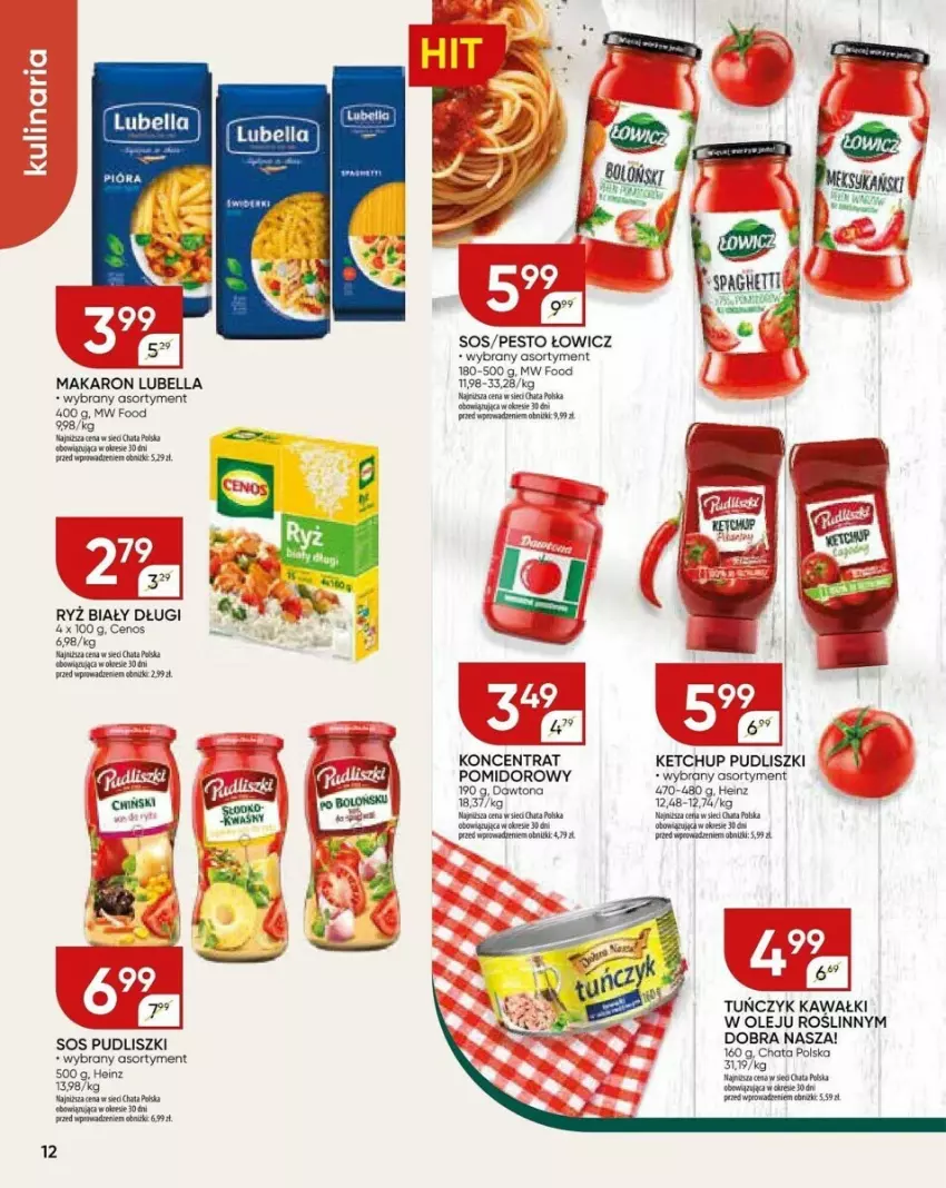 Gazetka promocyjna Chata Polska - ważna 09.05 do 19.05.2024 - strona 4 - produkty: Bell, Bella, Cenos, Dawtona, Heinz, Kawa, Ketchup, Koncentrat pomidorowy, Lubella, Makaron, Olej, Pesto, Pudliszki, Spaghetti, Tuńczyk