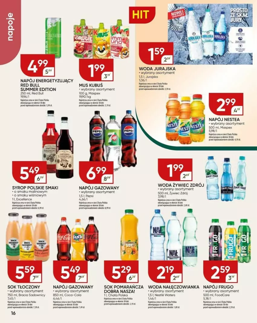 Gazetka promocyjna Chata Polska - ważna 09.05 do 19.05.2024 - strona 8 - produkty: Coca-Cola, Kubuś, Mus, Nałęczowianka, Napój, Napój gazowany, Nestea, Pepsi, Red Bull, Sok, Syrop, Woda