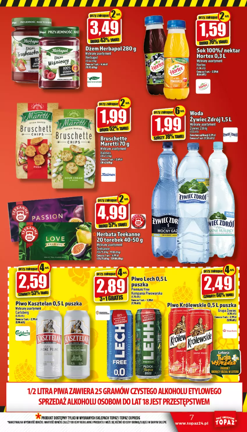 Gazetka promocyjna Topaz - Gazetka - ważna 15.09 do 21.09.2022 - strona 7 - produkty: Dżem, Herbapol, Herbata, JBL, Kasztelan, Królewski, Piwo, Teekanne, Top