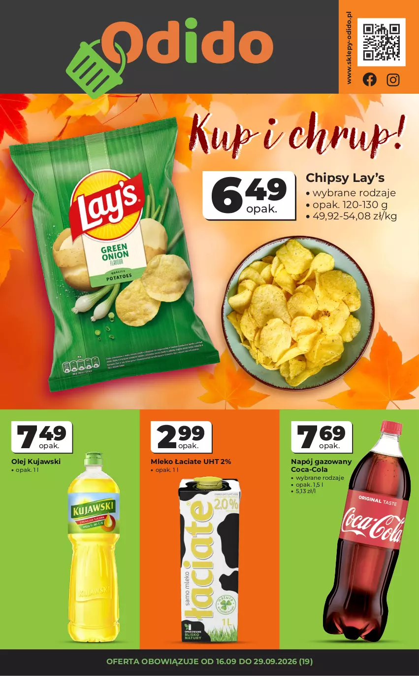 Gazetka promocyjna Odido - Gazetka Odido - ważna 16.09 do 29.09.2026 - strona 1 - produkty: Chipsy, Coca-Cola, Kujawski, Lay’s, Mleko, Napój, Napój gazowany, Olej