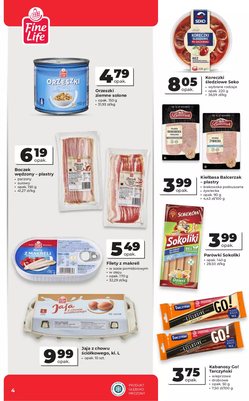 Gazetka promocyjna Odido - Gazetka Odido - ważna 16.09 do 29.09.2026 - strona 4 - produkty: Boczek, Jaja, Kabanos, Kiełbasa, Koreczki śledziowe, Olej, Orzeszki, Orzeszki ziemne, Parówki, Parówki sokoliki, SEKO, Sok, Sos, Tarczyński