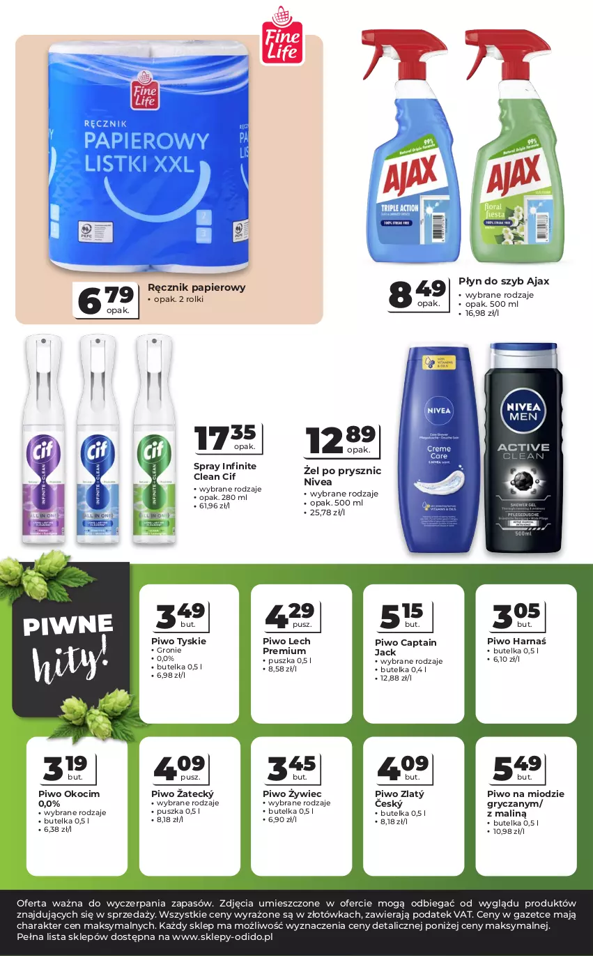 Gazetka promocyjna Odido - Gazetka Odido - ważna 16.09 do 29.09.2026 - strona 8 - produkty: Ajax, Captain Jack, Cif, Gry, Harnaś, Koc, Lech Premium, Nivea, Okocim, Papier, Piwo, Płyn do szyb, Ręcznik, Rolki, Tyskie
