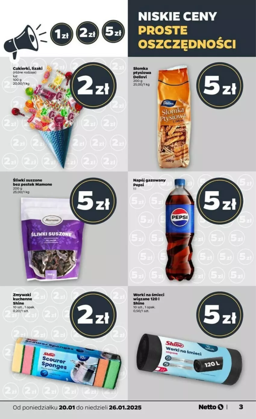 Gazetka promocyjna Netto - ważna 20.01 do 26.01.2025 - strona 20 - produkty: Cukier, Cukierki, Lizaki, Napój, Napój gazowany, Pepsi, Stek, Worki na śmiec, Worki na śmieci