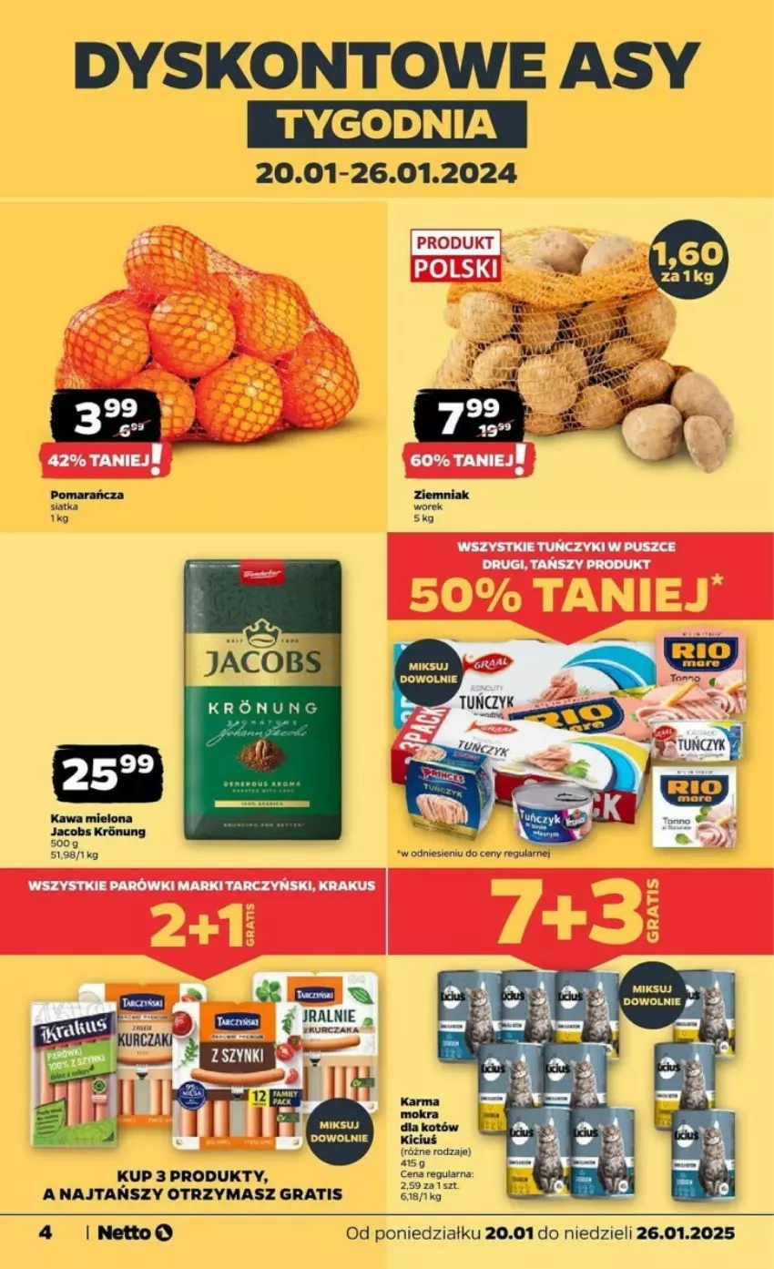 Gazetka promocyjna Netto - ważna 20.01 do 26.01.2025 - strona 21 - produkty: Gra, Jacobs, Karma mokra dla kotów, Kawa, Kawa mielona, Krakus, Parówki, Siatka