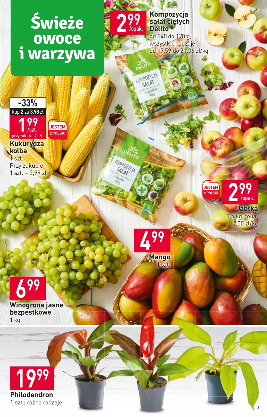 Gazetka promocyjna Stokrotka - Supermarket - ważna 22.09 do 28.09.2022 - strona 3 - produkty: Jabłka, Kukurydza, Mango, Sałat, Wino, Winogrona