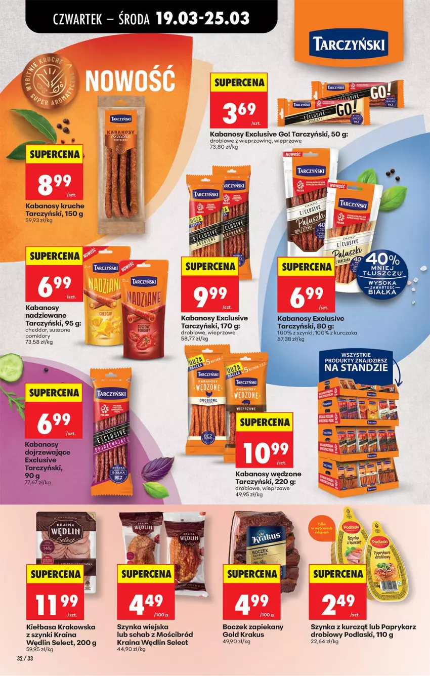 Gazetka promocyjna Biedronka - Od Czwartku - ważna 19.03 do 25.03.2026 - strona 43 - produkty: Boczek, Kabanos, Kiełbasa, Kiełbasa krakowska, Krakus, Papryka, Paprykarz, Podlaski, Sok, Szynka, Tarczyński