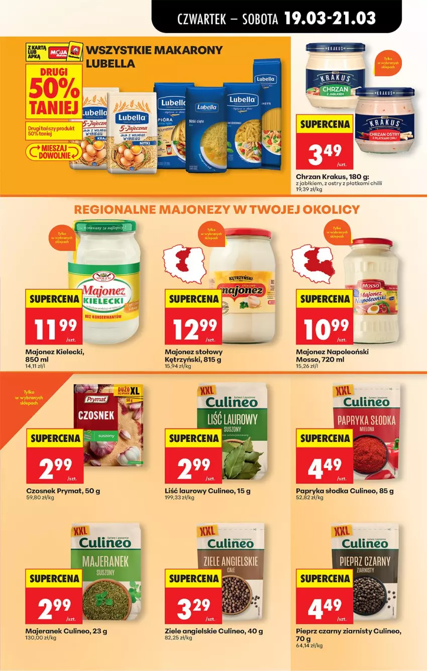 Gazetka promocyjna Biedronka - Od Czwartku - ważna 19.03 do 25.03.2026 - strona 62 - produkty: Bell, Bella, Chrzan, Czosnek, Krakus, Laur, Lubella, Majonez, Makaron, Oleo, Papryka, Papryka słodka, Pieprz, Prymat, Ziele angielskie