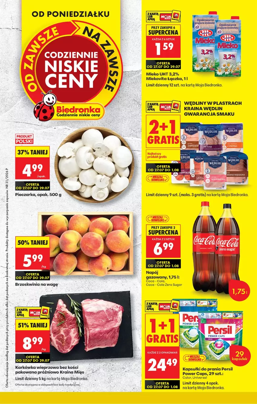 Gazetka promocyjna Biedronka - Od Poniedziałku - ważna 27.07 do 01.08.2026 - strona 1 - produkty: Fa, Kapsułki do prania, Karkówka wieprzowa, Kret, Mleko, Mlekovita, Napój, Napój gazowany, Persil