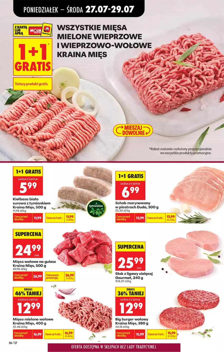 Gazetka promocyjna Biedronka - Od Poniedziałku - ważna 27.07 do 01.08.2026 - strona 34 - produkty: Burger, Duda, Gra, Kiełbasa, Kiełbasa biała, Mięso, Mięso mielone, Mięso wołowe, Por, Stek